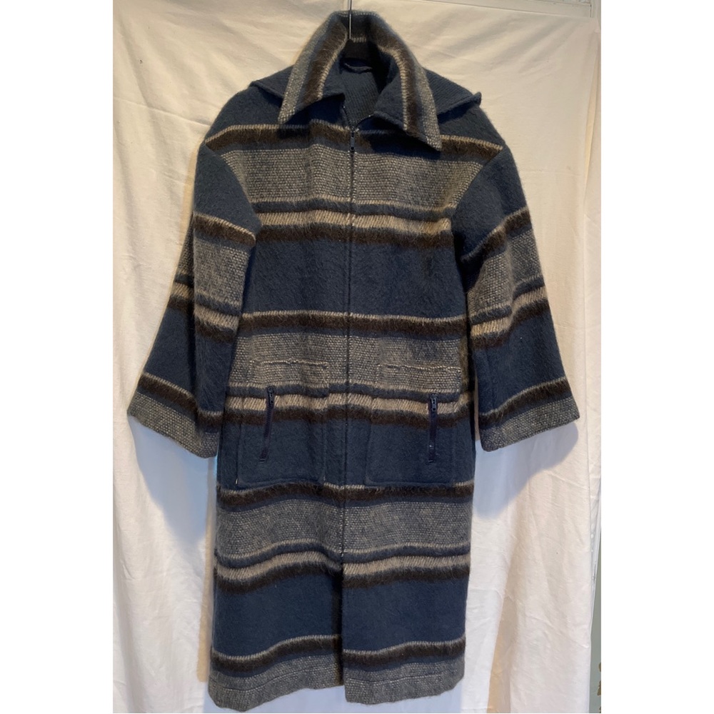 Vintage Icelandic Wool Striped Hooded Maxi Coat